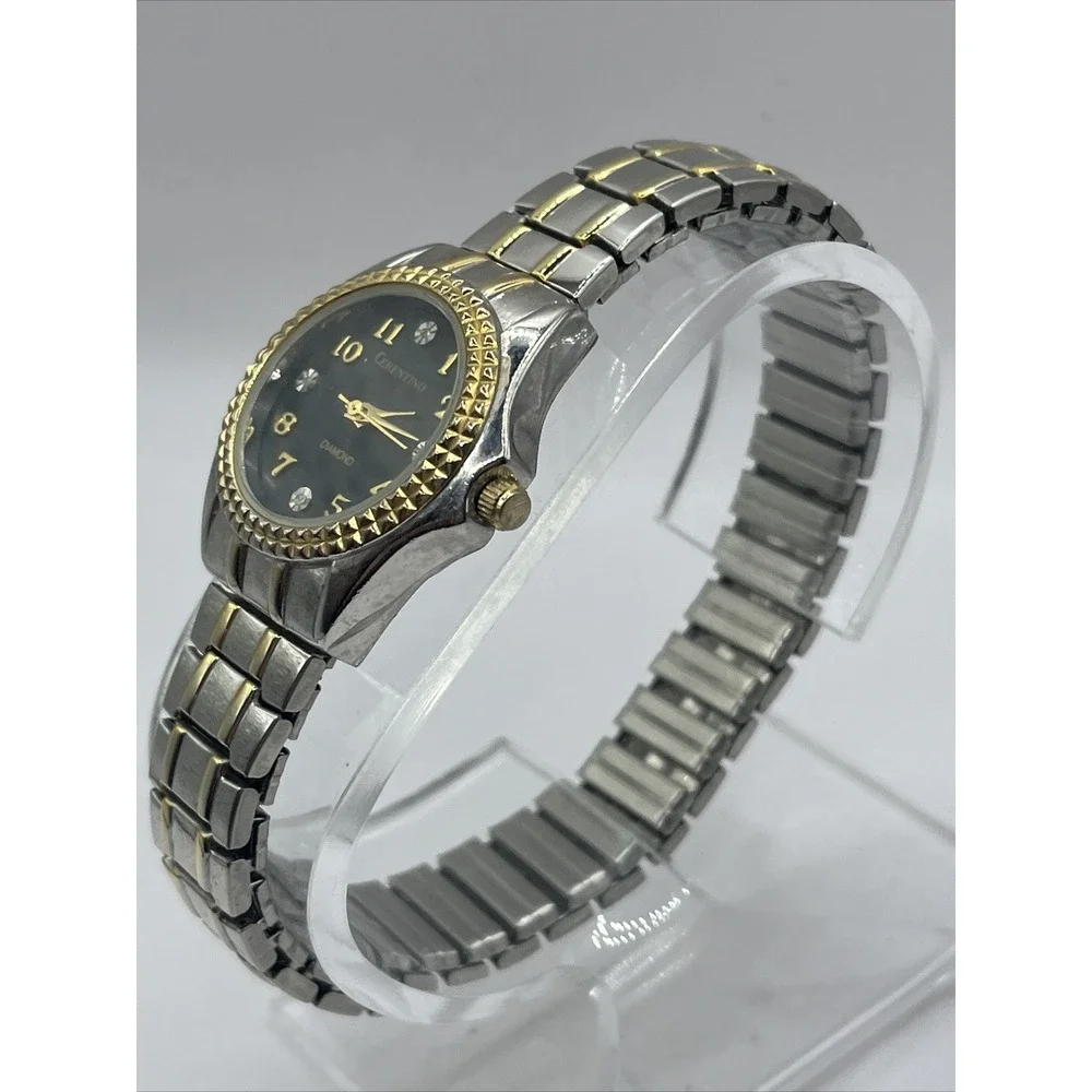 Cerentino Diamond Woman's Quartz Watch Two Tone, Black Dial-‎ New Battery